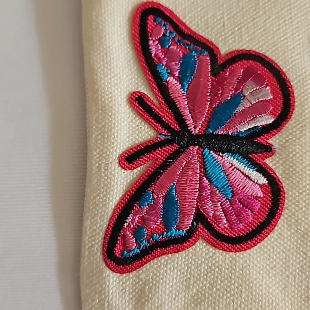 Hand Crafted embroidered bag red skull multicolored butterflies red rose rustic